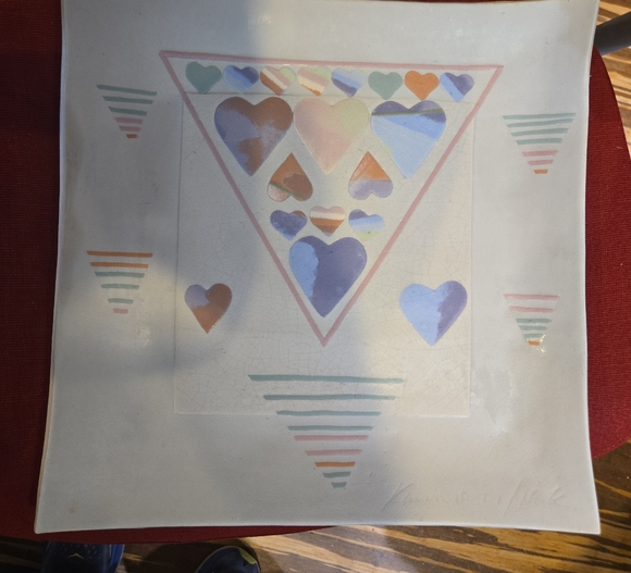 Other - Beautiful Geometric Heart Pastel Artist Signed Kamrus Kioc Ceramic Platter